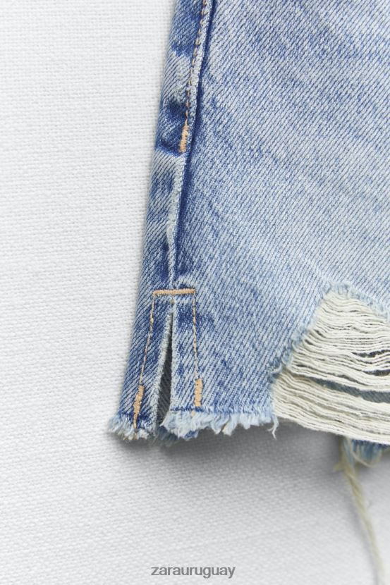 Zara shorts de mezclilla de talle alto trf mujer H6RHL2541 azul claro ropa