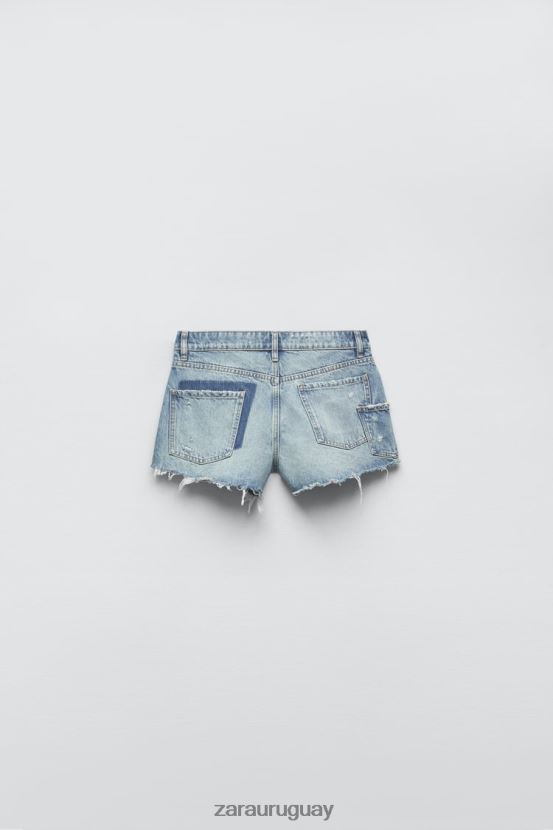Zara shorts de mezclilla de talle alto trf mujer H6RHL2548 azul ropa