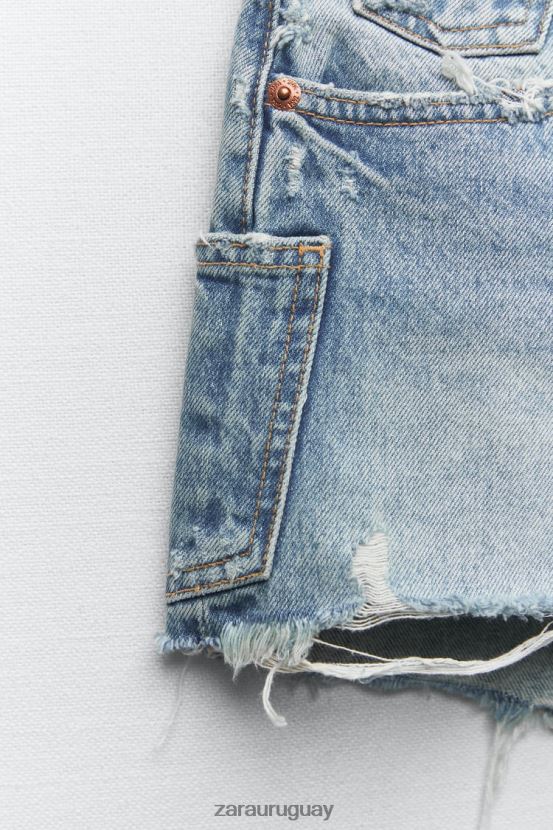 Zara shorts de mezclilla de talle alto trf mujer H6RHL2548 azul ropa