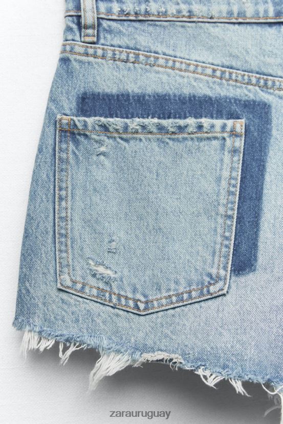 Zara shorts de mezclilla de talle alto trf mujer H6RHL2548 azul ropa