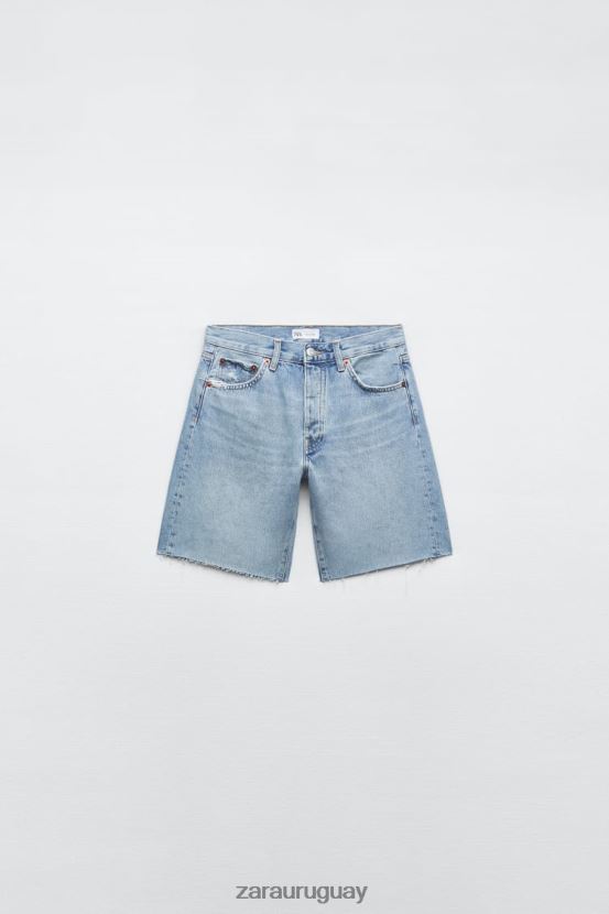 Zara shorts de mezclilla de talle medio mujer H6RHL2596 azul claro ropa