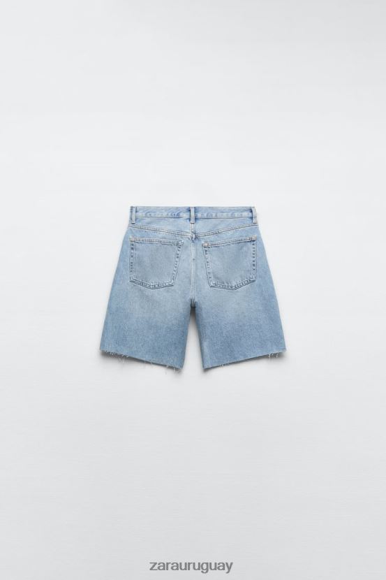 Zara shorts de mezclilla de talle medio mujer H6RHL2596 azul claro ropa