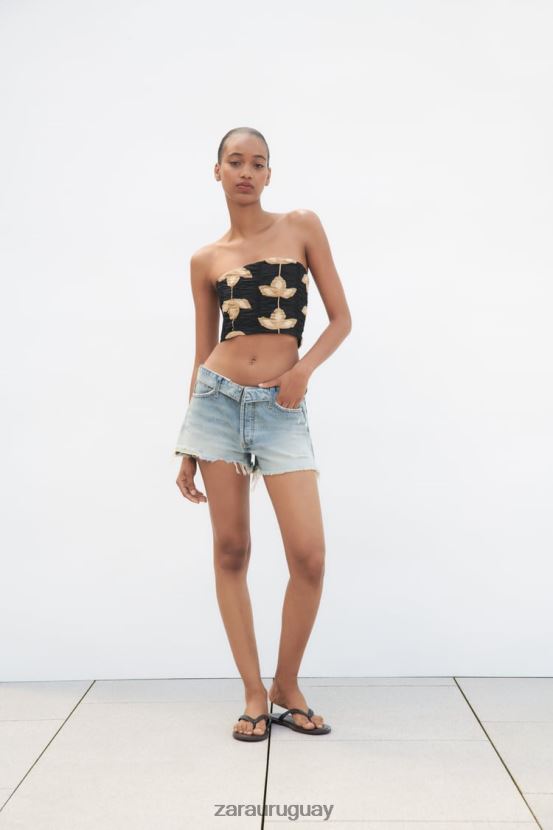 Zara shorts de mezclilla de talle medio trf mujer H6RHL2579 azul claro ropa