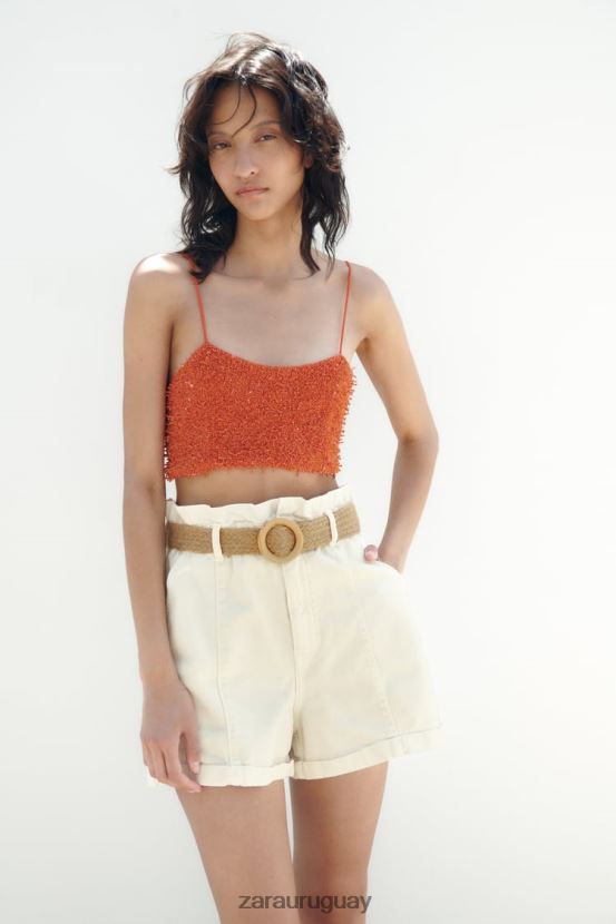 Zara shorts de mezclilla holgados con cinturón z1975 mujer H6RHL2595 crudo ropa