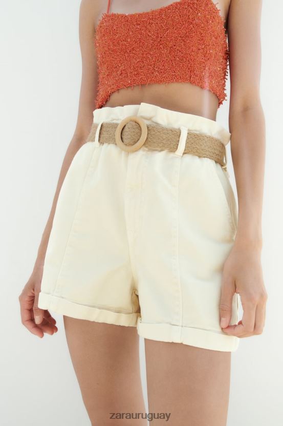 Zara shorts de mezclilla holgados con cinturón z1975 mujer H6RHL2595 crudo ropa