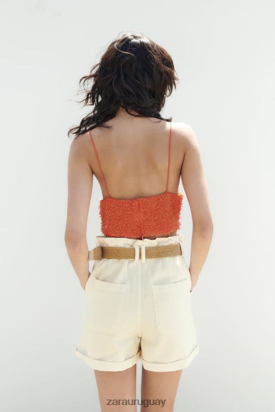 Zara shorts de mezclilla holgados con cinturón z1975 mujer H6RHL2595 crudo ropa