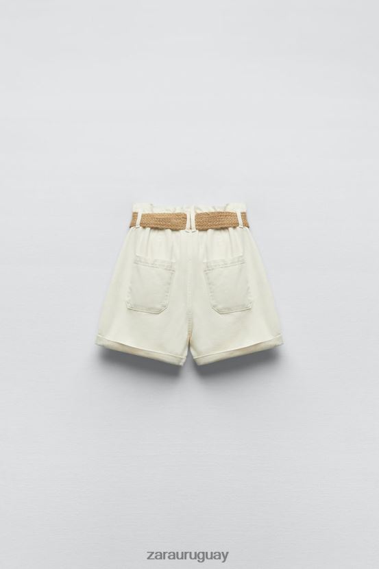 Zara shorts de mezclilla holgados con cinturón z1975 mujer H6RHL2595 crudo ropa
