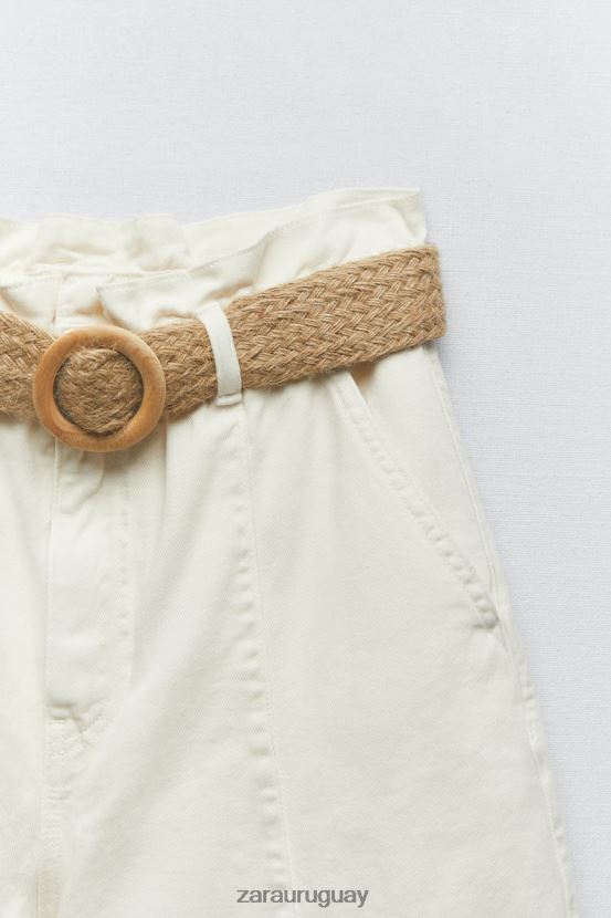 Zara shorts de mezclilla holgados con cinturón z1975 mujer H6RHL2595 crudo ropa