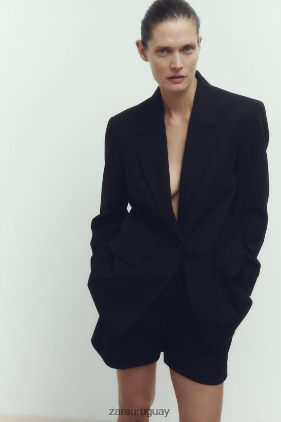 Zara shorts plisados ​​de cintura alta mujer H6RHL2527 negro ropa