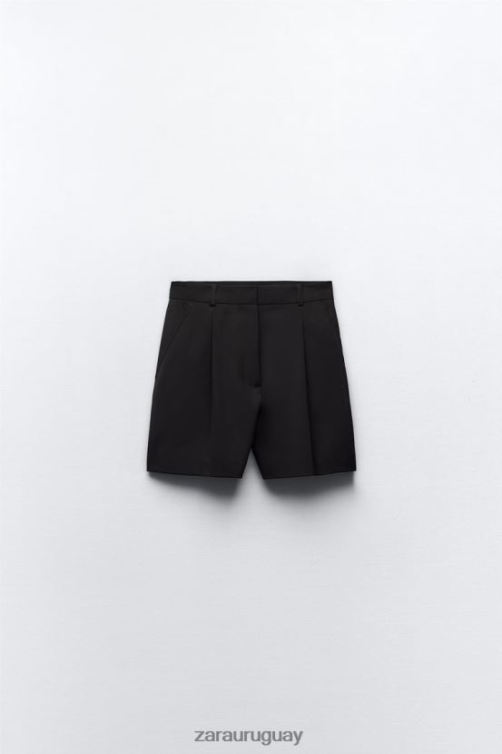 Zara shorts plisados ​​de cintura alta mujer H6RHL2527 negro ropa