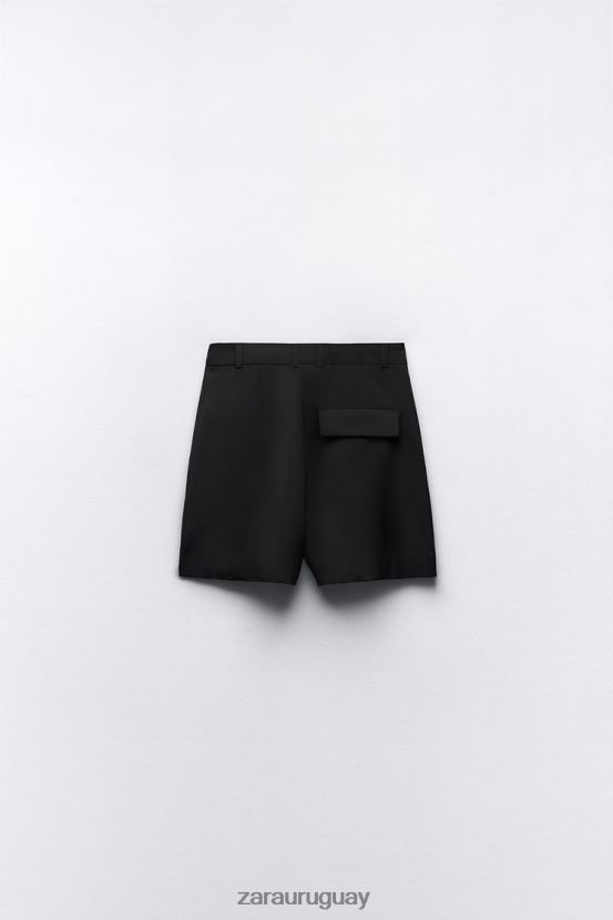 Zara shorts plisados ​​de cintura alta mujer H6RHL2527 negro ropa
