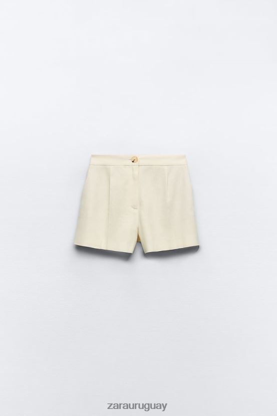 Zara shorts rectos en mezcla de lino mujer H6RHL2597 crudo ropa