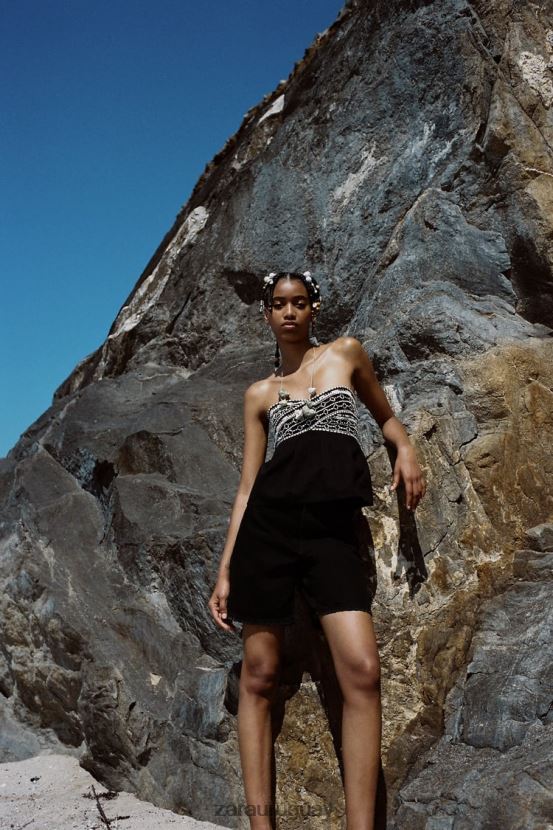 Zara shorts trf de talle medio y corte regular mujer H6RHL2551 negro ropa