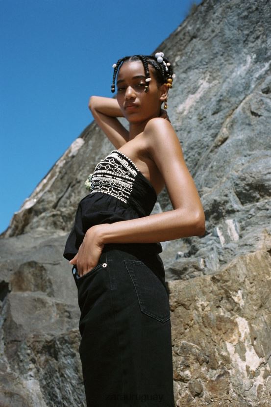 Zara shorts trf de talle medio y corte regular mujer H6RHL2551 negro ropa