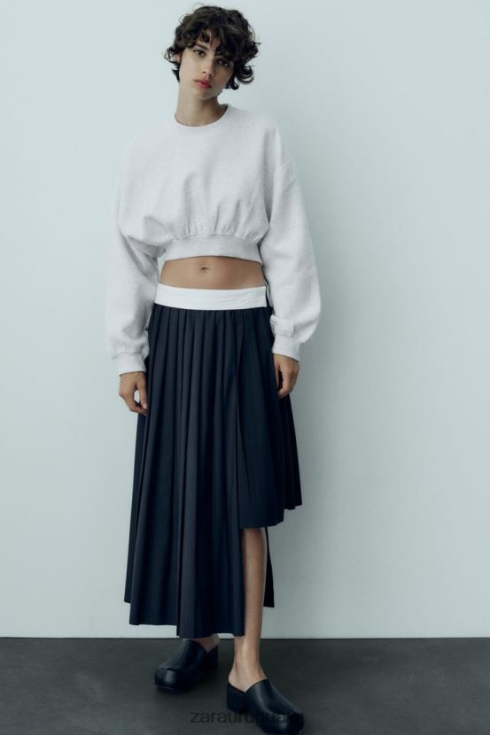 Zara falda a rayas diplomáticas con pliegues mujer H6RHL2652 azul ropa