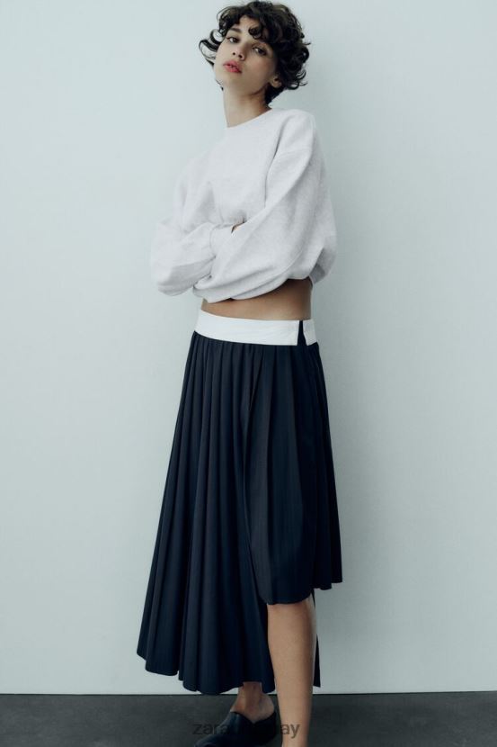 Zara falda a rayas diplomáticas con pliegues mujer H6RHL2652 azul ropa