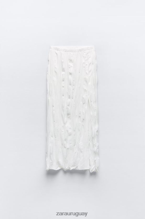 Zara falda arrugada con aberturas mujer H6RHL2673 blanco ropa