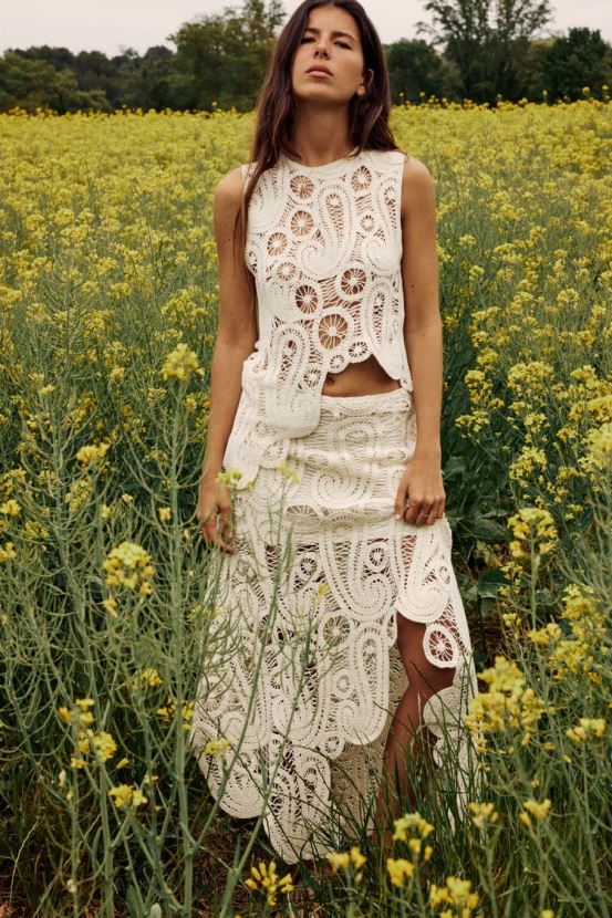 Zara falda asimétrica de crochet mujer H6RHL2669 paja ropa