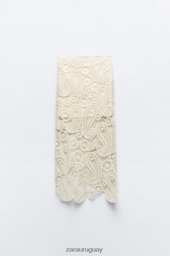 Zara falda asimétrica de crochet mujer H6RHL2669 paja ropa