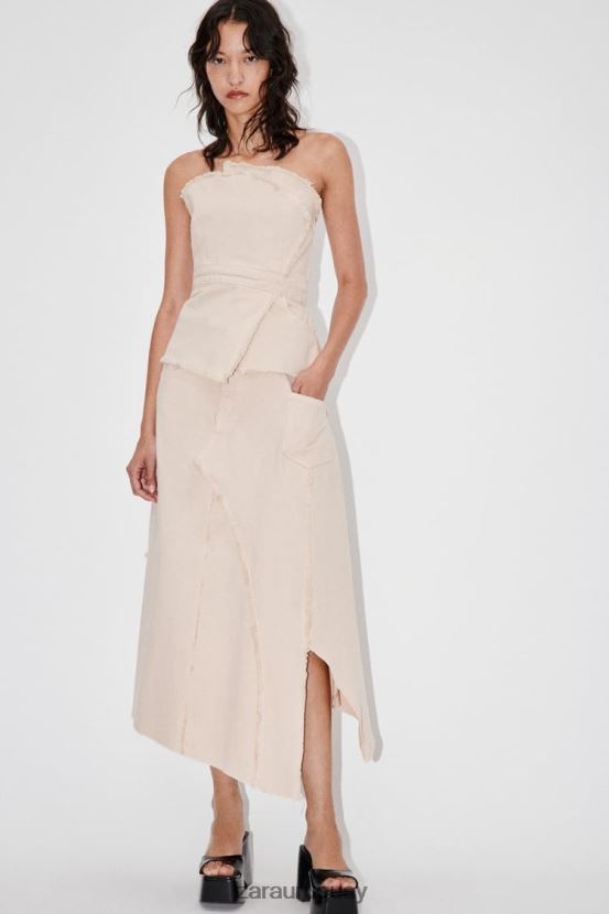 Zara falda asimétrica deshilachada zw mujer H6RHL2698 arena ropa