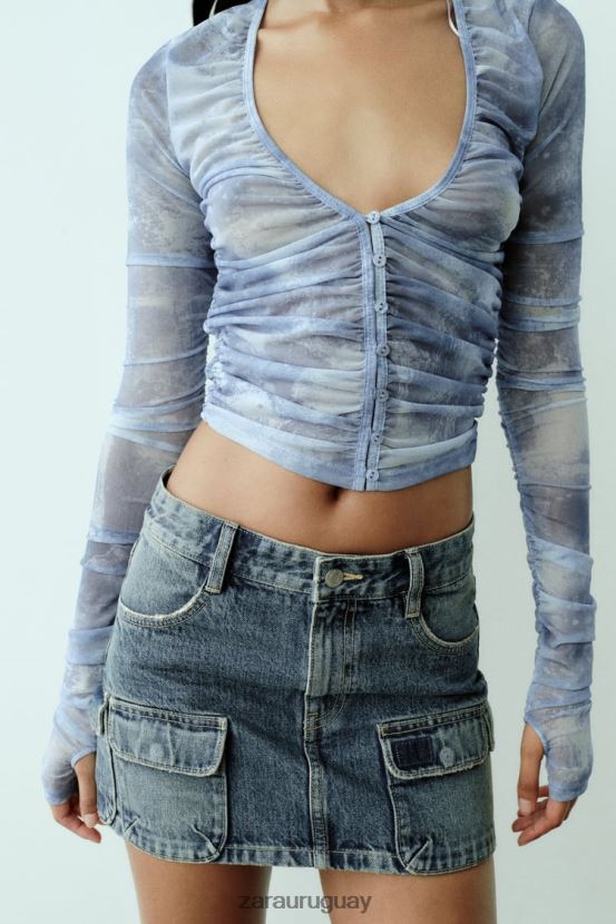 Zara falda cargo de mezclilla trf mujer H6RHL2637 Azul marino ropa
