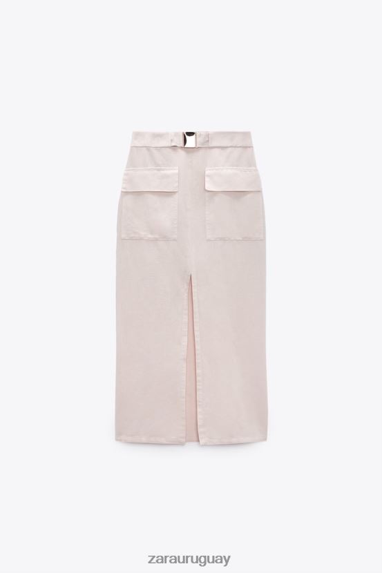 Zara falda cargo midi en mezcla de lino mujer H6RHL2713 crudo ropa
