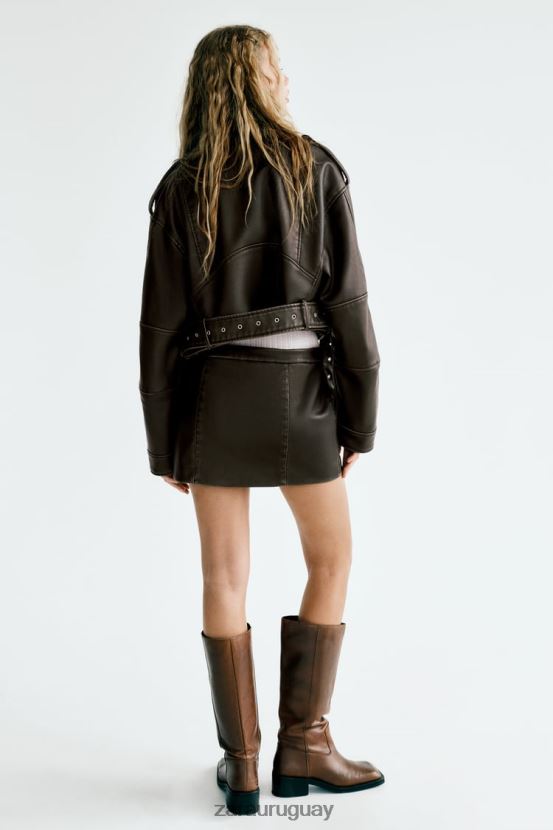 Zara falda con bolsillo de piel sintética mujer H6RHL2647 carbón ropa