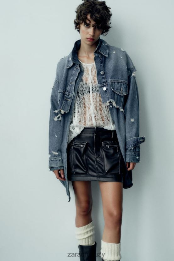 Zara falda con bolsillo de piel sintética mujer H6RHL2662 negro ropa