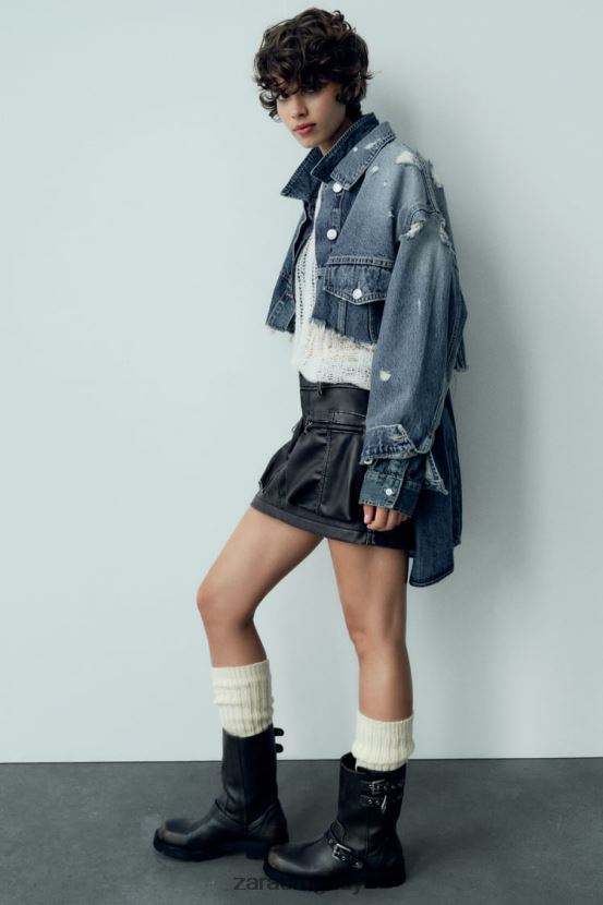 Zara falda con bolsillo de piel sintética mujer H6RHL2662 negro ropa