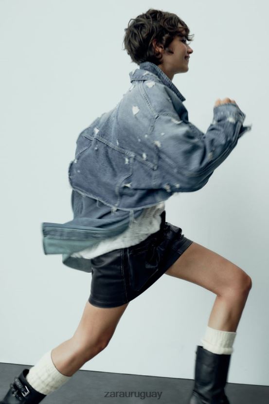 Zara falda con bolsillo de piel sintética mujer H6RHL2662 negro ropa