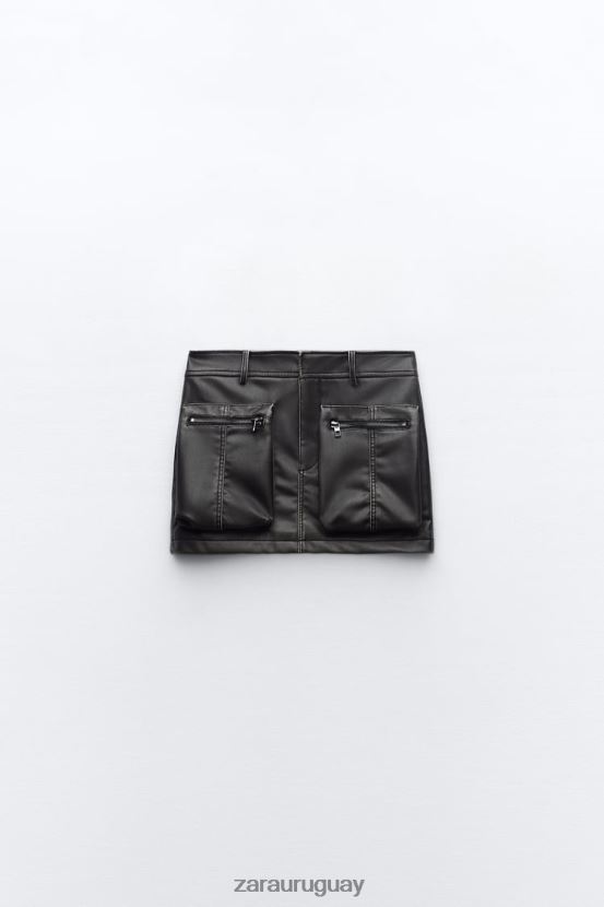 Zara falda con bolsillo de piel sintética mujer H6RHL2662 negro ropa