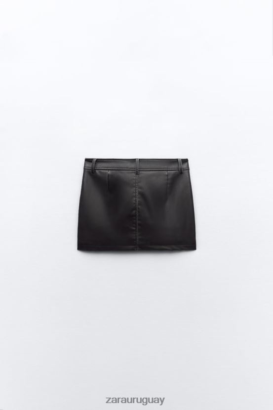 Zara falda con bolsillo de piel sintética mujer H6RHL2662 negro ropa