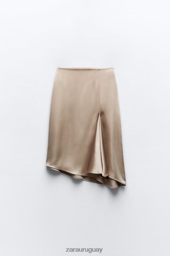 Zara falda con efecto satinado y silueta acampanada mujer H6RHL2631 beige/rosa ropa