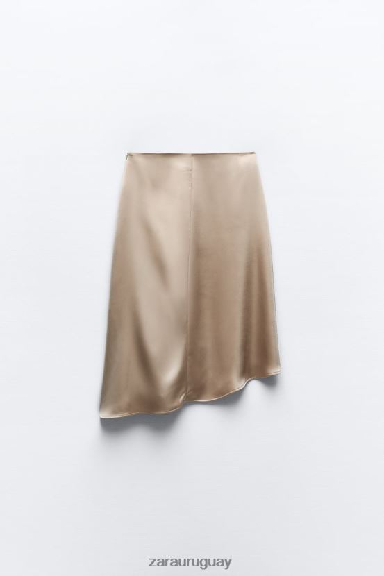 Zara falda con efecto satinado y silueta acampanada mujer H6RHL2631 beige/rosa ropa