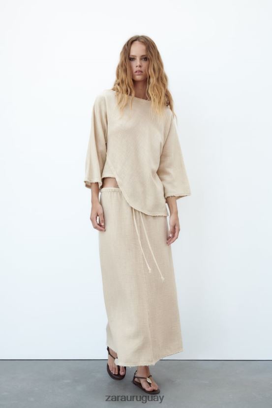 Zara falda con textura rústica mujer H6RHL2708 arena ropa