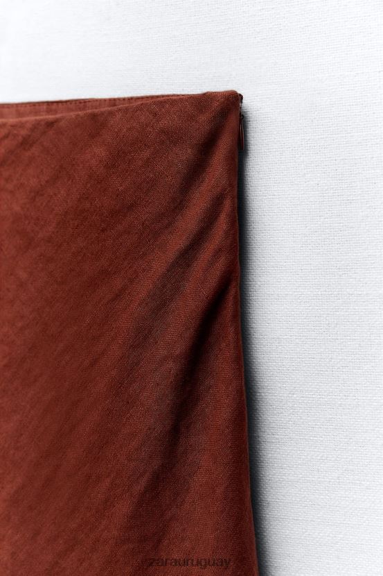 Zara falda de lino deshilachada mujer H6RHL2707 ladrillo ropa