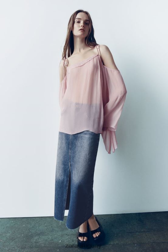 Zara falda de mezclilla con abertura y talle alto mujer H6RHL2645 azul ropa