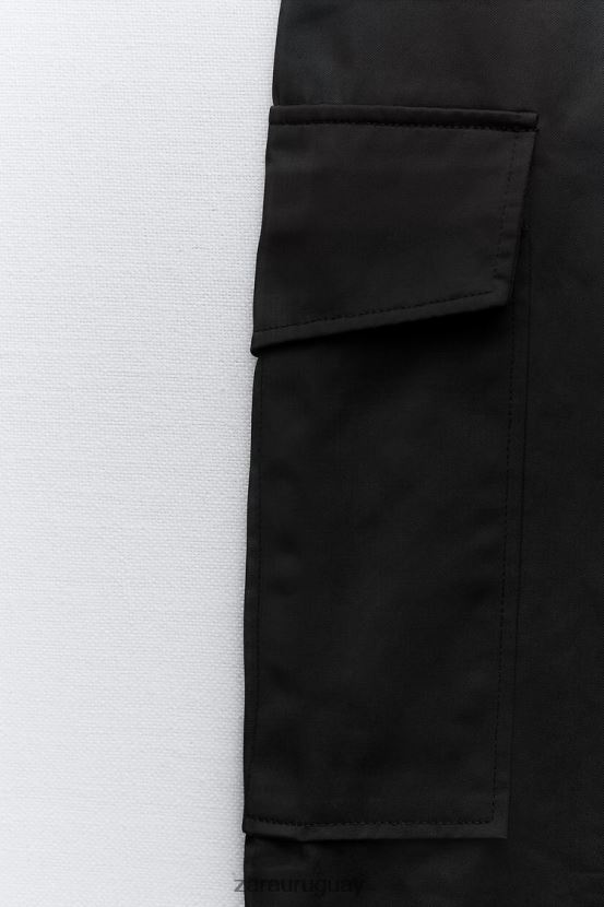 Zara falda de nailon con cremallera mujer H6RHL2634 negro ropa