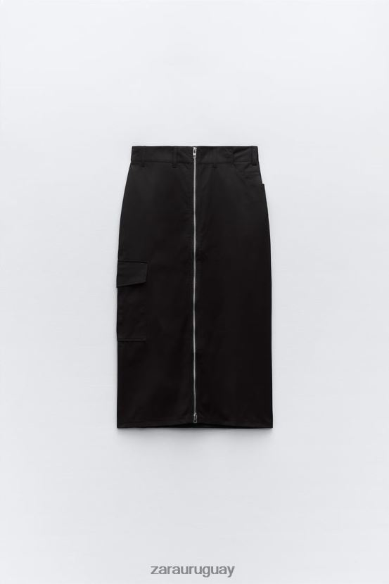 Zara falda de nailon con cremallera mujer H6RHL2634 negro ropa