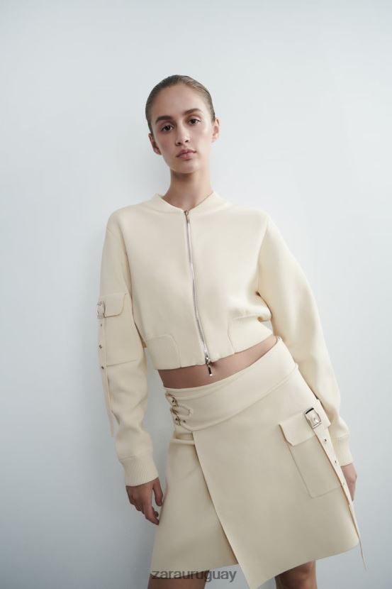Zara falda de punto con hebillas mujer H6RHL2726 crudo ropa
