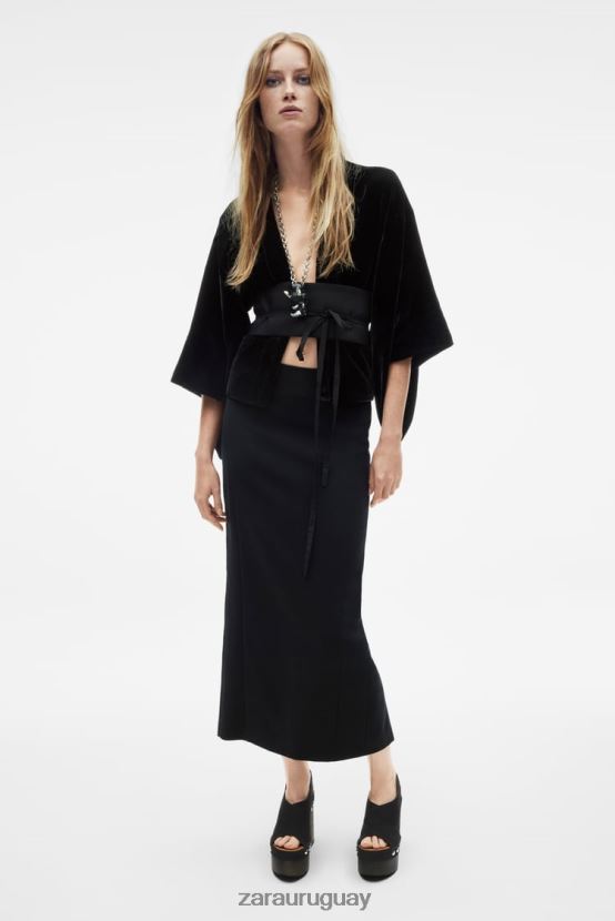 Zara falda lápiz en mezcla de lana edición limitada mujer H6RHL2706 negro ropa