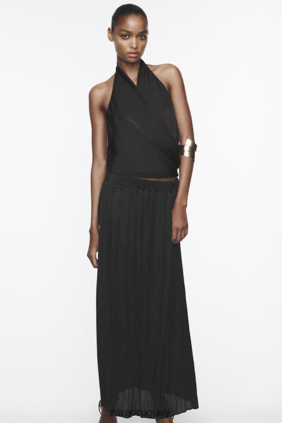 Zara falda larga con efecto arrugado mujer H6RHL2694 negro ropa