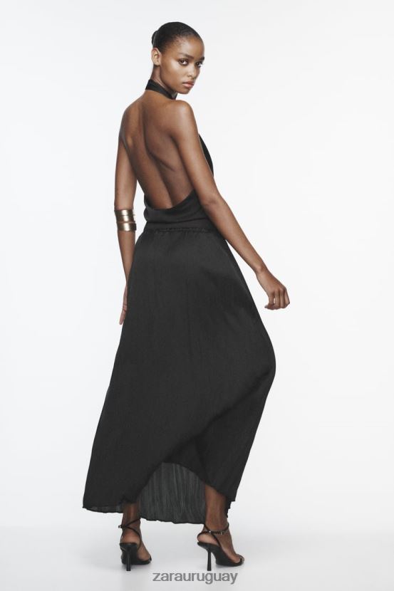 Zara falda larga con efecto arrugado mujer H6RHL2694 negro ropa