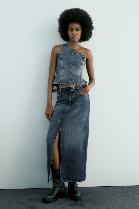 Zara falda larga de mezclilla trf mujer H6RHL2650 Azul marino ropa