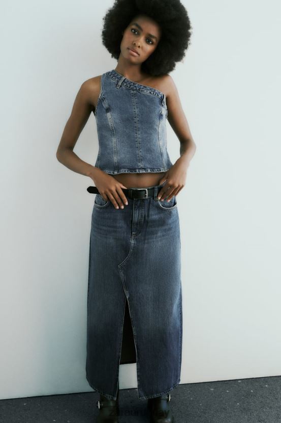 Zara falda larga de mezclilla trf mujer H6RHL2650 Azul marino ropa