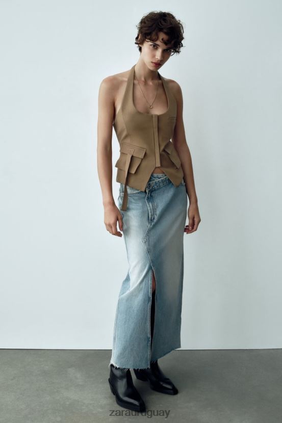 Zara falda larga de mezclilla trf mujer H6RHL2661 azul ropa