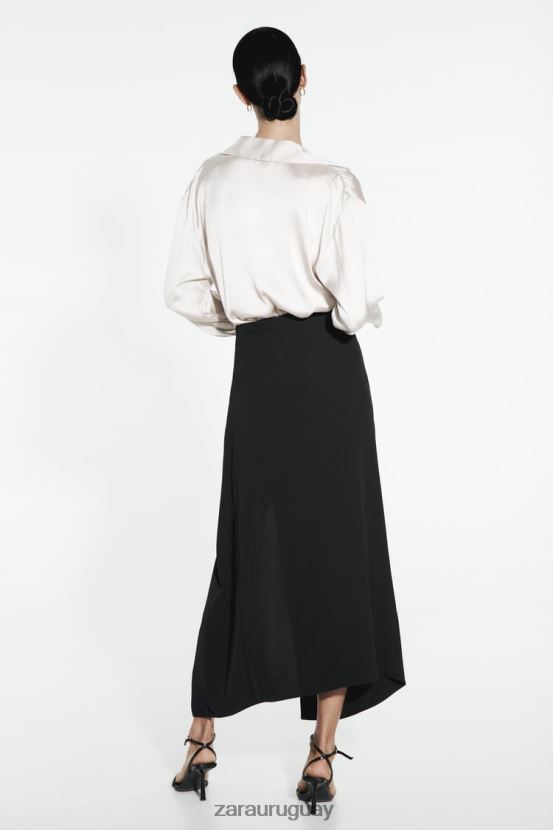 Zara falda midi anudada mujer H6RHL2649 negro ropa