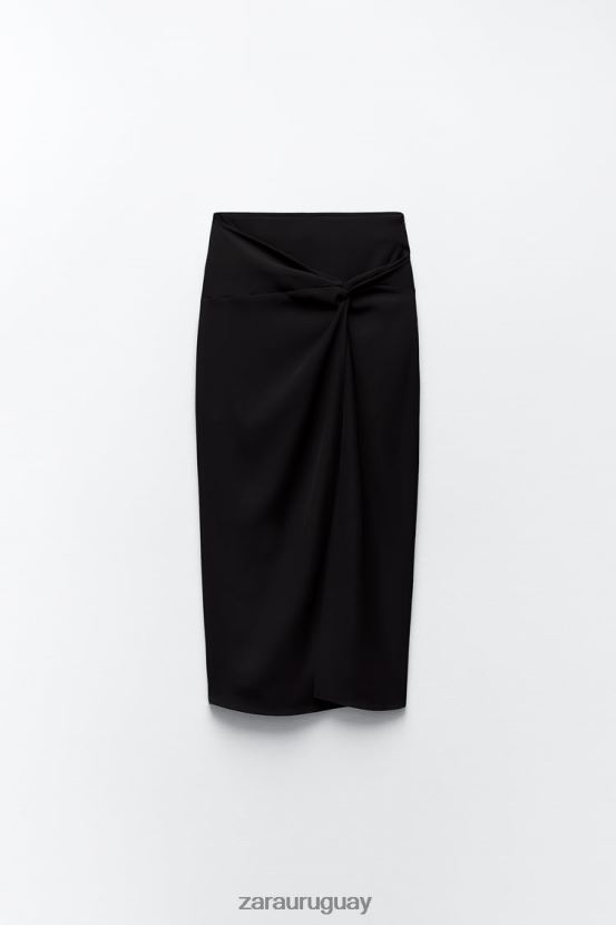 Zara falda midi anudada mujer H6RHL2649 negro ropa