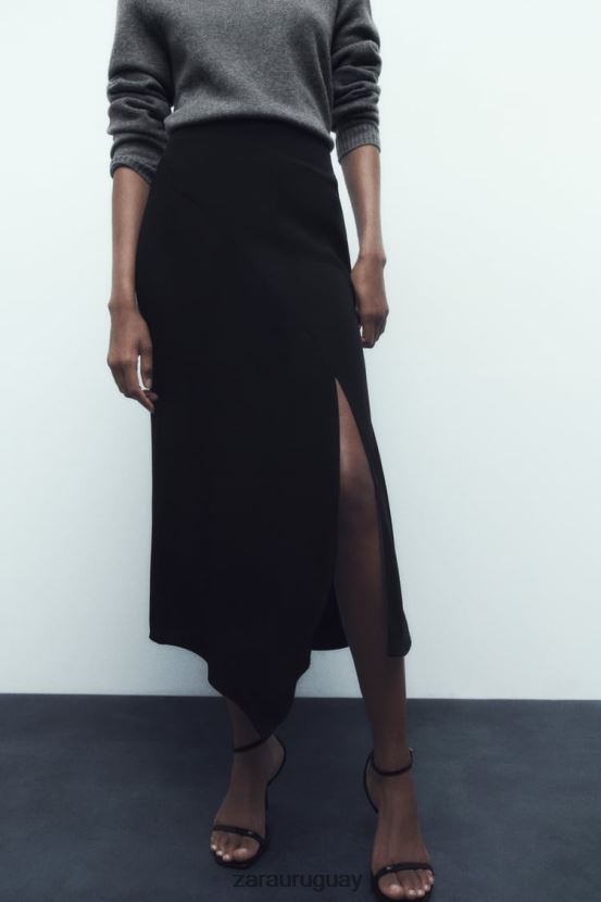 Zara falda midi asimétrica mujer H6RHL2664 negro ropa