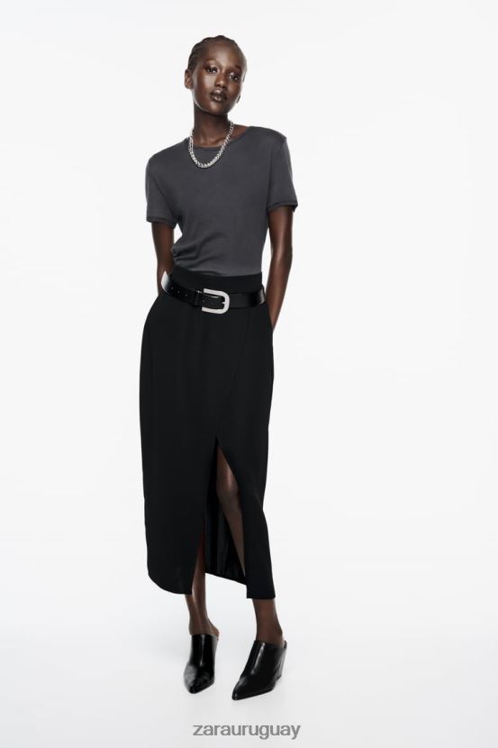 Zara falda midi con abertura mujer H6RHL2651 negro ropa
